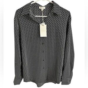 NWT Black and White Bold Geometric Button-Down Blouse Size S